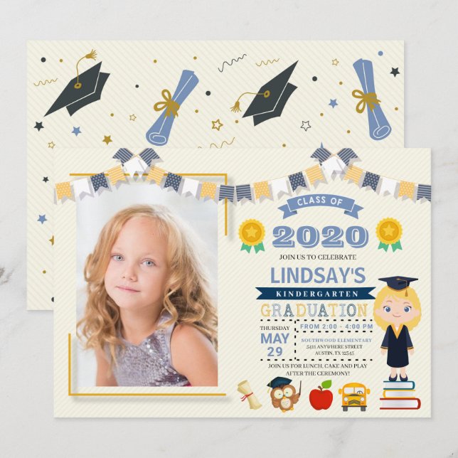 Invitación Foto de graduación escolar infantil (Anverso / Reverso)