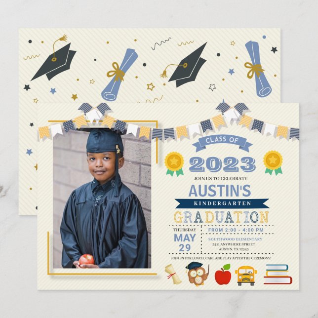 Invitación Foto de graduación escolar infantil (Anverso / Reverso)
