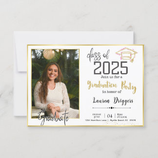 Invitación Foto de graduación escolar oro negro 2024