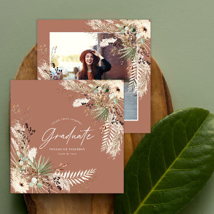 Invitación Foto de graduación favor pampas eucalipto elegante