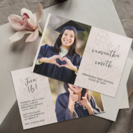 Invitación Foto de graduación floral beige