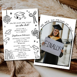 Invitación Foto de Graduación Garabato en Blanco y Negro Dibu
