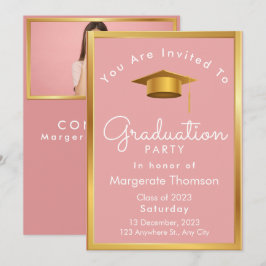 Invitación Foto de graduación moda simple rosa moderno