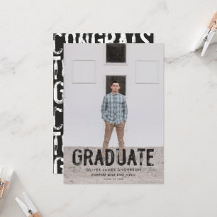 Invitación Foto de graduación moderna en blanco y negro con t