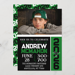 Invitación Foto de graduación moderna en negro y verde