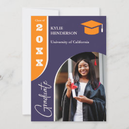 Invitación Foto de graduación moderna naranja púrpura