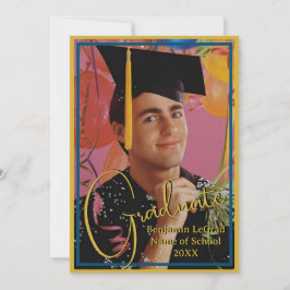 Invitación Foto de graduación Nota personalizada Marina y Oro