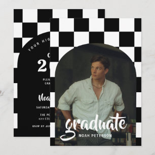 Invitación Foto de graduación retro de niño a cuadros en blan