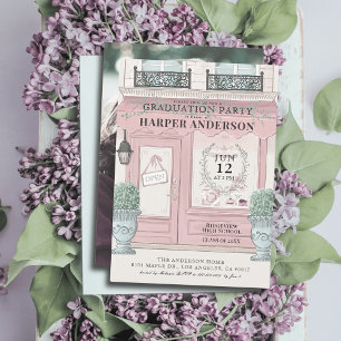 Invitación Foto de graduación rosa de la pastelería francesa 