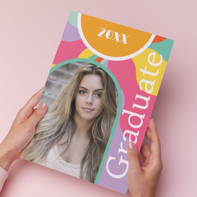 Invitación Foto de graduación rosada de Retro Arch 70 (Subido por el creador)