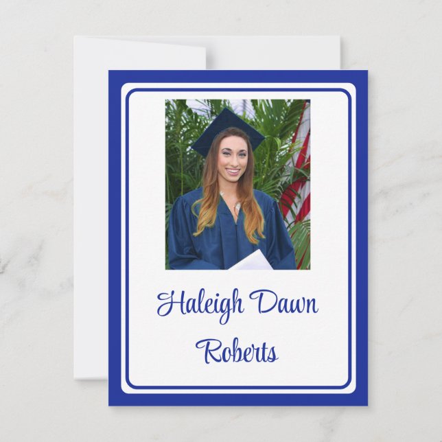 Invitación Foto de graduación Royal Blue de Cap & Diploma (Reverso)