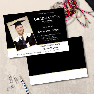 Invitación Foto de graduación simple texto oro blanco negro