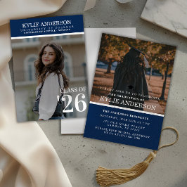 Invitación Foto de graduación universitaria moderna azul para