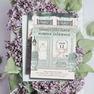 Invitación Foto de graduación verde de la pastelería francesa