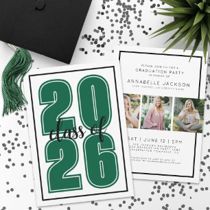 Invitación Foto de Graduación Verde Graduado