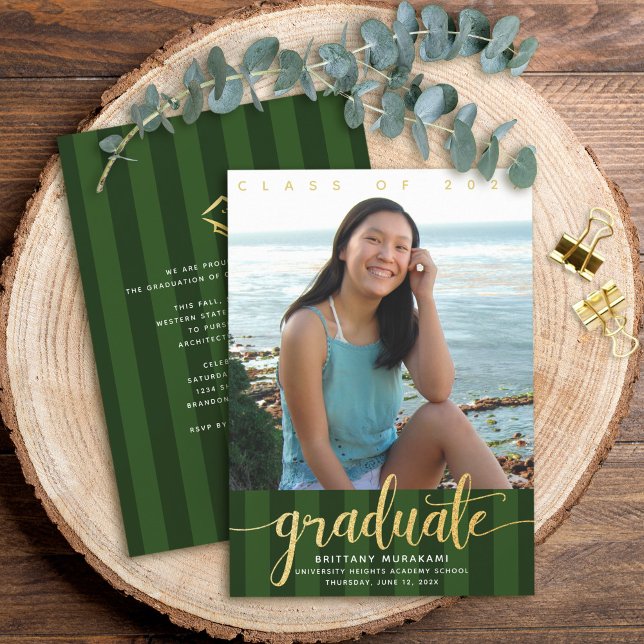 Invitación Foto de graduación verde purpurina de oro guión mo (Subido por el creador)
