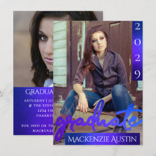 Invitación Foto de Graduado 2 Fiesta azul verde Ombre de Si