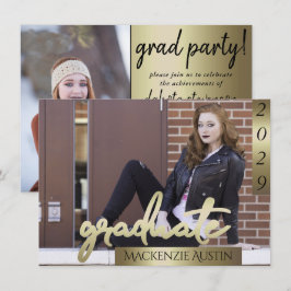 Invitación Foto de Graduado 2 | Grado elegante de guión dorad