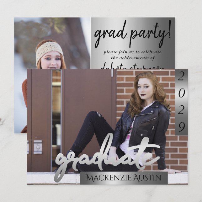 Invitación Foto de Graduado 2 | Graduación del pincel de guió (Anverso / Reverso)