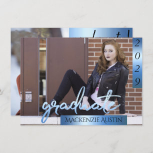 Invitación Foto de Graduado 2   Guión azul para el pincel de 