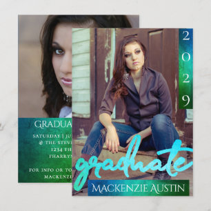 Invitación Foto de Graduado 2   Guión de Ombre Tejido azul os