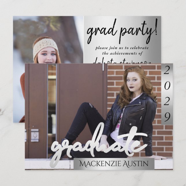 Invitación Foto de Graduado 2 | Moda Script Simple Keepsake (Anverso / Reverso)