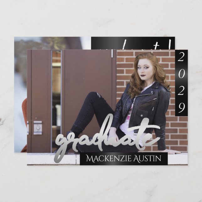 Invitación Foto de Graduado 2 | Moda Script Simple Keepsake (Anverso / Reverso)