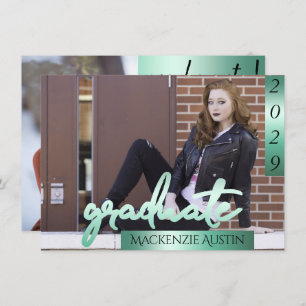 Invitación Foto de Graduado 2   Ropa de pincel verde ligero d