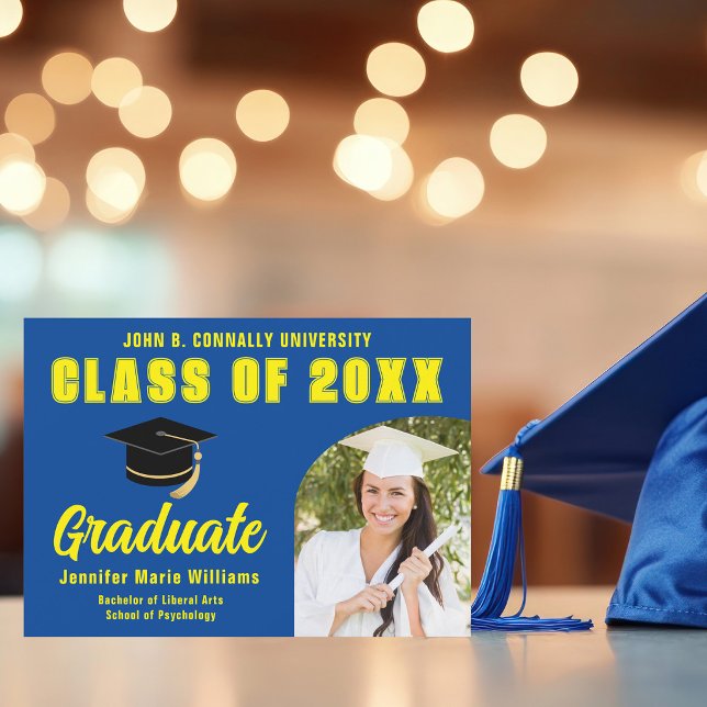 Invitación Foto de Graduado Azul Amarillo Fiesta de Graduació (Subido por el creador)