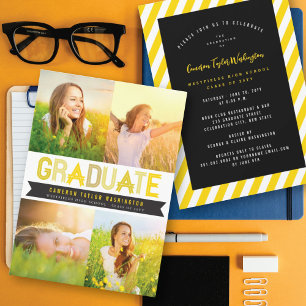 Invitación Foto de Graduado con Cinta Amarilla Fiesta de Grad