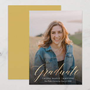Invitación Foto de graduado de caligrafía de oro de Faux