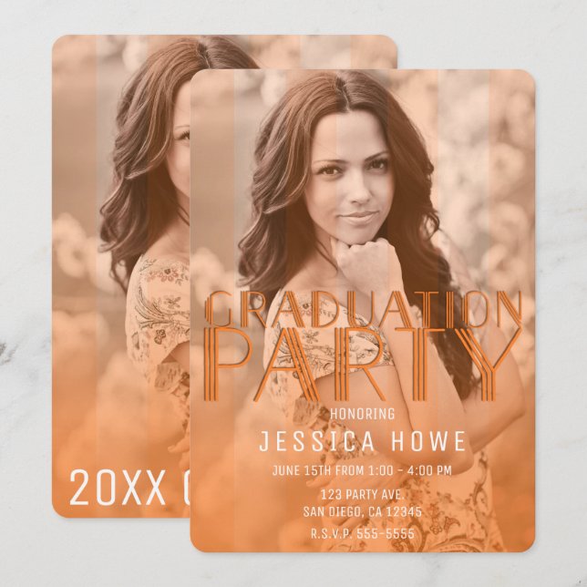 Invitación Foto de graduado de fiesta de graduación de naranj (Anverso / Reverso)