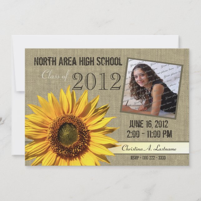 Invitación Foto de graduado de girasol ruso (Anverso)
