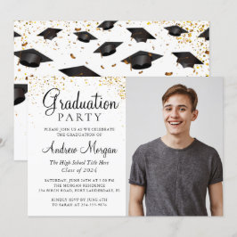 Invitación Foto de graduado de graduación de confiti de oro