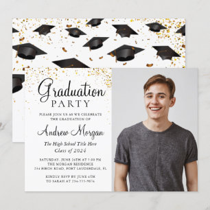 Invitación Foto de graduado de graduación de confiti de oro