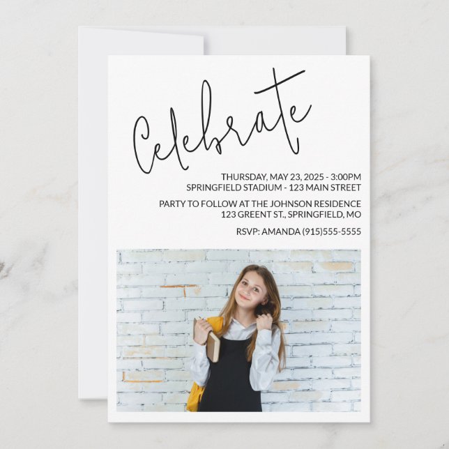 Invitación Foto de graduado de guión moderno (Anverso)