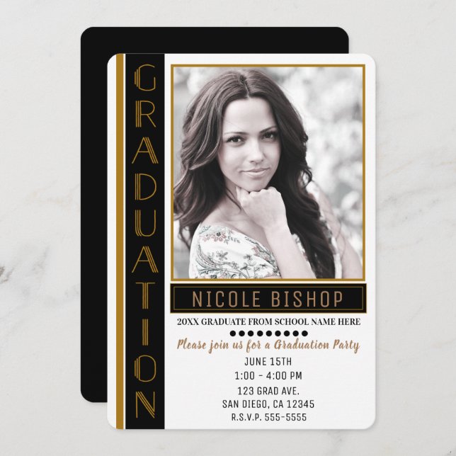 Invitación Foto de graduado de la moderna fiesta de graduació (Anverso / Reverso)