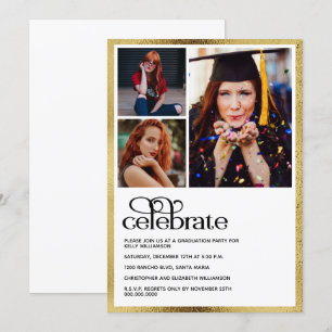 Invitación Foto de graduado de Oro de Graduación