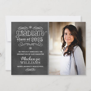 Invitación Foto de graduado de Rustic Black Chalkboard 2024