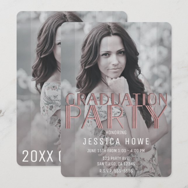 Invitación Foto de graduado del Partido de Graduación Gris Mo (Anverso / Reverso)