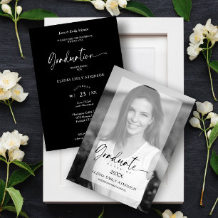 Invitación Foto de graduado elegante con efecto de pergamino