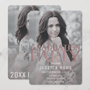 Invitación Foto de Graduado Fiesta de Graduación Rosa Gris Mo