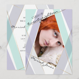 Invitación Foto de graduado geométrico violeta y de menta mod