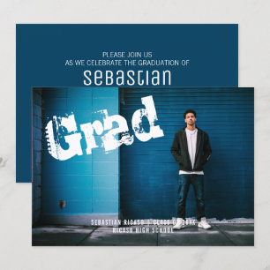 Invitación Foto de graduado Graffiti Azul personalizado