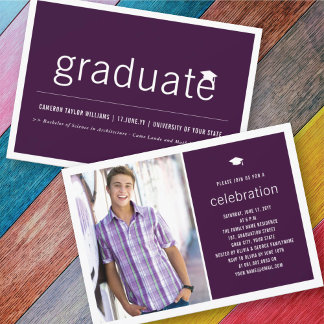 Invitación Foto de Graduado Minimalista Fiesta de Graduación