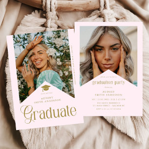 Invitación Foto de Graduado Moderno Fiesta de Graduación Rosa