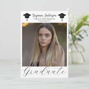 Invitación Foto de Graduado Moderno Gorra de Graduación Dorad