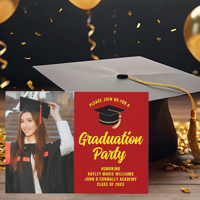 Invitación Foto de Graduado Rojo Amarillo Fiesta de Graduació (Subido por el creador)
