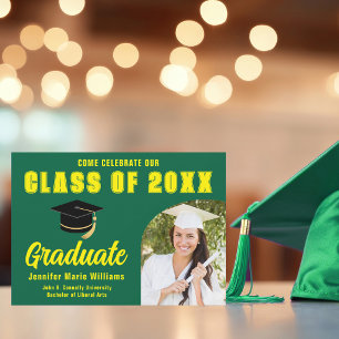 Invitación Foto de Graduado Verde Amarillo 2026 Fiesta de Gra