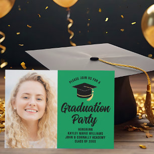 Invitación Foto de graduado verde negro Fiesta de graduación 